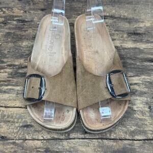 Yokono Brown Suede Leather Slide Sandals Women’s 6.5 Made in Spain Buckle